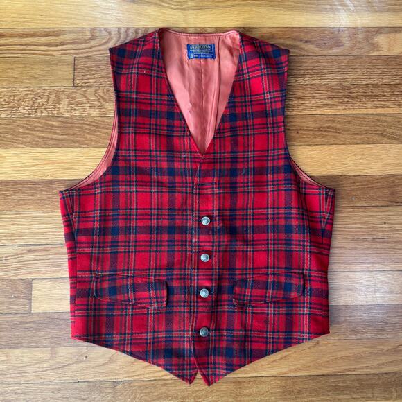 Vintage 90s Pendleton Plaid Flannel Vest 100% Wool FIts Mens XS Made in USA - Picture 1 of 4